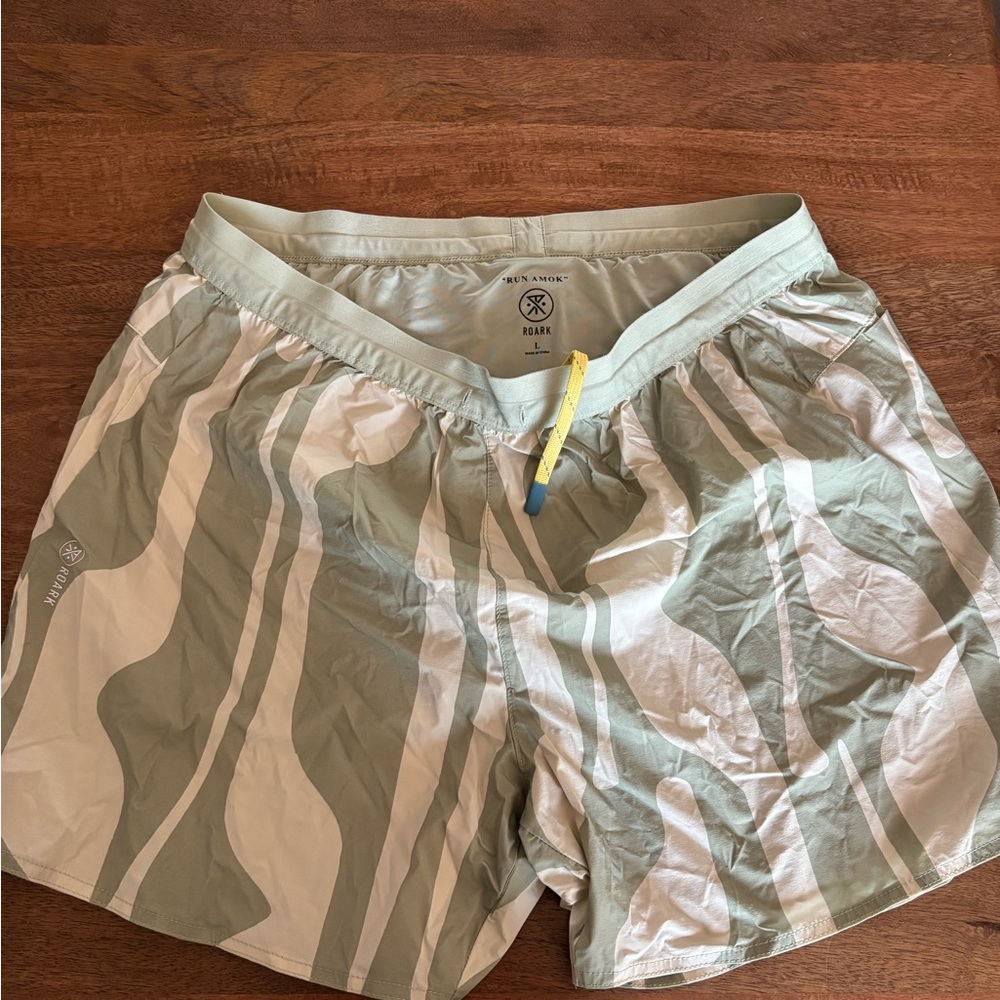 Roark Run Amok Green and White Athletic Shorts